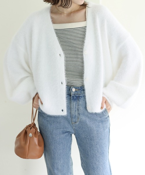 DISCOAT（ディスコート）の「【WEB限定】シャギーヤーンショート丈カーデ（カーディガン/ボレロ・レディース・アイボリー/ブラック/ライトグレー/グリーン/オレンジ・FREE）」の22枚目の写真