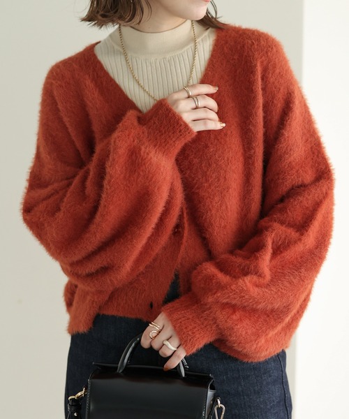 DISCOAT（ディスコート）の「【WEB限定】シャギーヤーンショート丈カーデ（カーディガン/ボレロ・レディース・アイボリー/ブラック/ライトグレー/グリーン/オレンジ・FREE）」の8枚目の写真