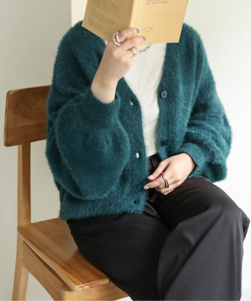 DISCOAT（ディスコート）の「【WEB限定】シャギーヤーンショート丈カーデ（カーディガン/ボレロ・レディース・アイボリー/ブラック/ライトグレー/グリーン/オレンジ・FREE）」の10枚目の写真