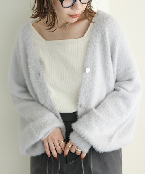 DISCOAT（ディスコート）の「【WEB限定】シャギーヤーンショート丈カーデ（カーディガン/ボレロ・レディース・アイボリー/ブラック/ライトグレー/グリーン/オレンジ・FREE）」の19枚目の写真