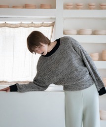ミックスカラー配色ショート丈ニット