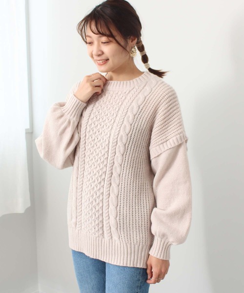 toucher du brise(トゥシェドブリーズ)の「柄編 チュニック丈 ニット(ニット/セーター・レディース・ブラック/オフホワイト/ピンク/カーキ・M)」の2枚目の写真