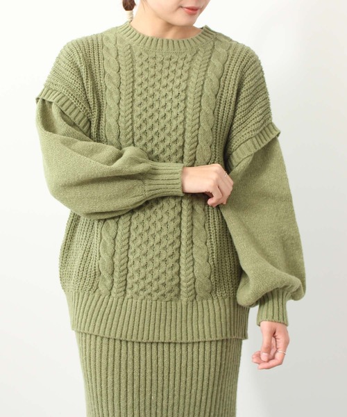 toucher du brise(トゥシェドブリーズ)の「柄編 チュニック丈 ニット(ニット/セーター・レディース・ブラック/オフホワイト/ピンク/カーキ・M)」の1枚目の写真