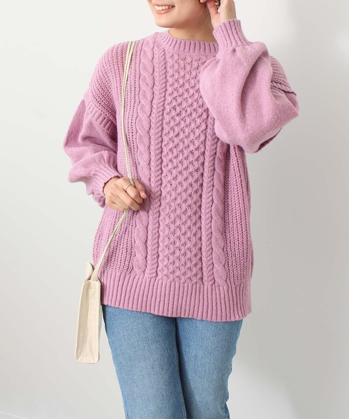 toucher du brise(トゥシェドブリーズ)の「柄編 チュニック丈 ニット(ニット/セーター・レディース・ブラック/オフホワイト/ピンク/カーキ・M)」の4枚目の写真