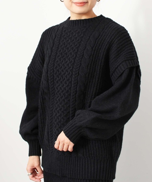 toucher du brise(トゥシェドブリーズ)の「柄編 チュニック丈 ニット(ニット/セーター・レディース・ブラック/オフホワイト/ピンク/カーキ・M)」の3枚目の写真