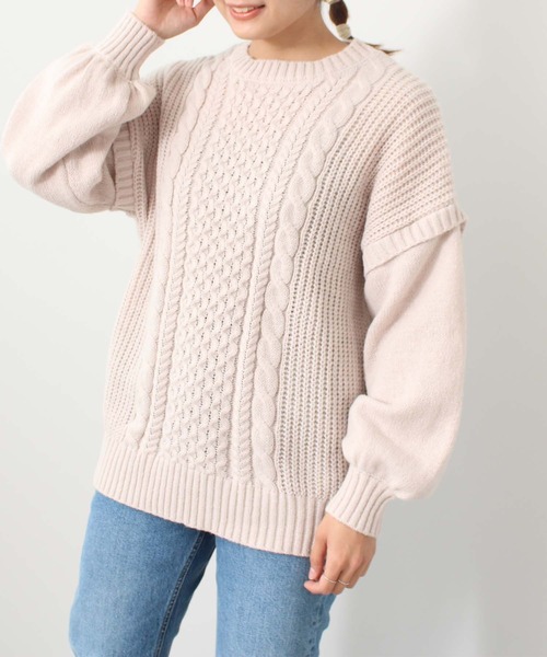 toucher du brise(トゥシェドブリーズ)の「柄編 チュニック丈 ニット(ニット/セーター・レディース・ブラック/オフホワイト/ピンク/カーキ・M)」の7枚目の写真