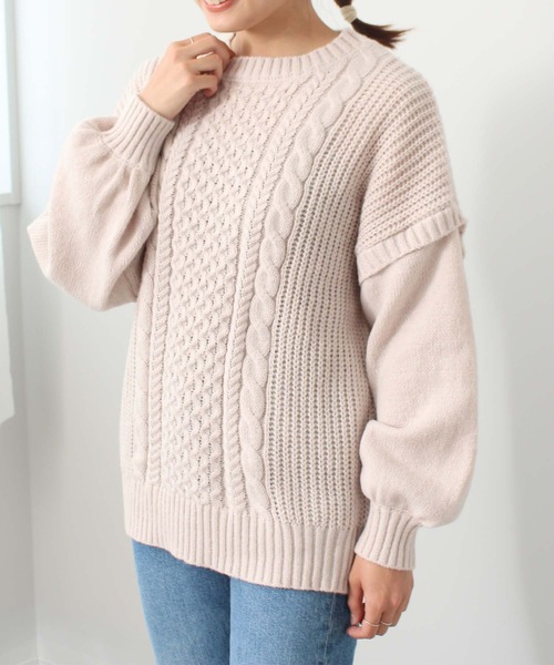 toucher du brise(トゥシェドブリーズ)の「柄編 チュニック丈 ニット(ニット/セーター・レディース・ブラック/オフホワイト/ピンク/カーキ・M)」の15枚目の写真