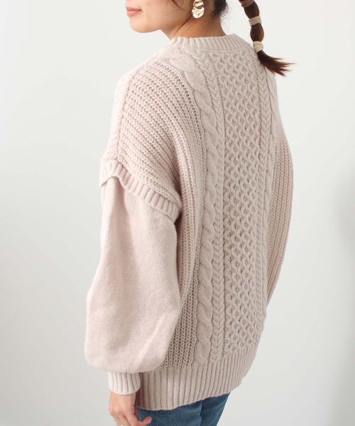 toucher du brise(トゥシェドブリーズ)の「柄編 チュニック丈 ニット(ニット/セーター・レディース・ブラック/オフホワイト/ピンク/カーキ・M)」の17枚目の写真