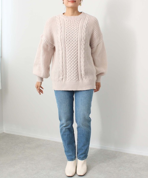 toucher du brise(トゥシェドブリーズ)の「柄編 チュニック丈 ニット(ニット/セーター・レディース・ブラック/オフホワイト/ピンク/カーキ・M)」の5枚目の写真