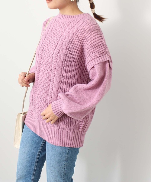 toucher du brise(トゥシェドブリーズ)の「柄編 チュニック丈 ニット(ニット/セーター・レディース・ブラック/オフホワイト/ピンク/カーキ・M)」の18枚目の写真