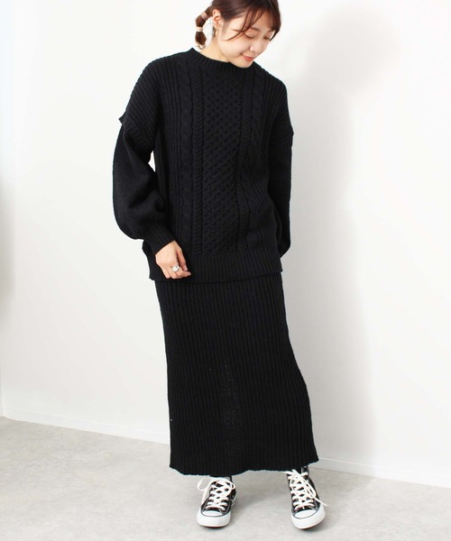 toucher du brise(トゥシェドブリーズ)の「柄編 チュニック丈 ニット(ニット/セーター・レディース・ブラック/オフホワイト/ピンク/カーキ・M)」の9枚目の写真