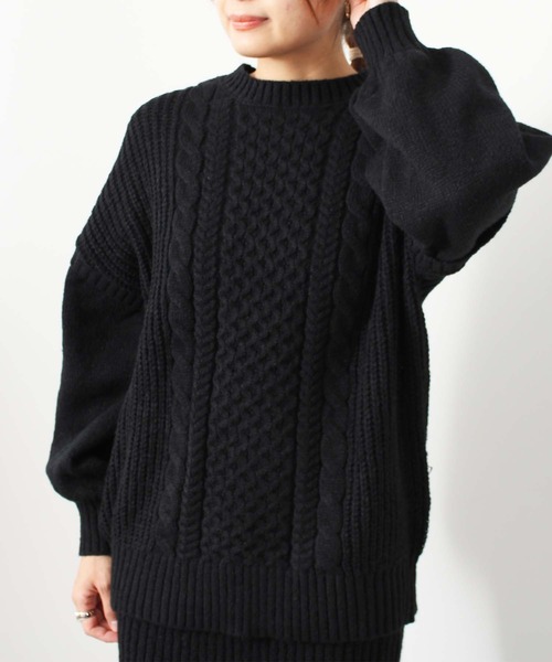 toucher du brise(トゥシェドブリーズ)の「柄編 チュニック丈 ニット(ニット/セーター・レディース・ブラック/オフホワイト/ピンク/カーキ・M)」の13枚目の写真