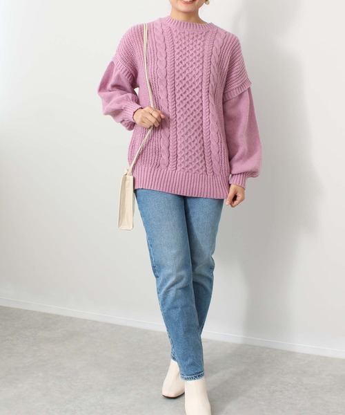 toucher du brise(トゥシェドブリーズ)の「柄編 チュニック丈 ニット(ニット/セーター・レディース・ブラック/オフホワイト/ピンク/カーキ・M)」の14枚目の写真