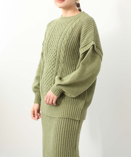 toucher du brise(トゥシェドブリーズ)の「柄編 チュニック丈 ニット(ニット/セーター・レディース・ブラック/オフホワイト/ピンク/カーキ・M)」の10枚目の写真