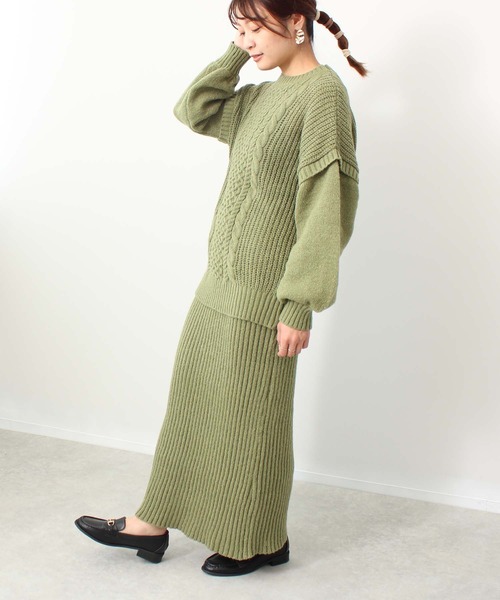 toucher du brise(トゥシェドブリーズ)の「柄編 チュニック丈 ニット(ニット/セーター・レディース・ブラック/オフホワイト/ピンク/カーキ・M)」の8枚目の写真