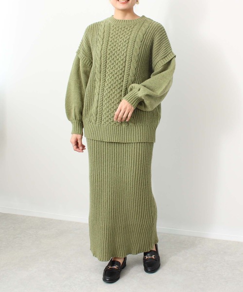 toucher du brise(トゥシェドブリーズ)の「柄編 チュニック丈 ニット(ニット/セーター・レディース・ブラック/オフホワイト/ピンク/カーキ・M)」の16枚目の写真