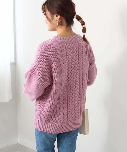 toucher du brise(トゥシェドブリーズ)の「柄編 チュニック丈 ニット(ニット/セーター・レディース・ブラック/オフホワイト/ピンク/カーキ・M)」の6枚目の写真