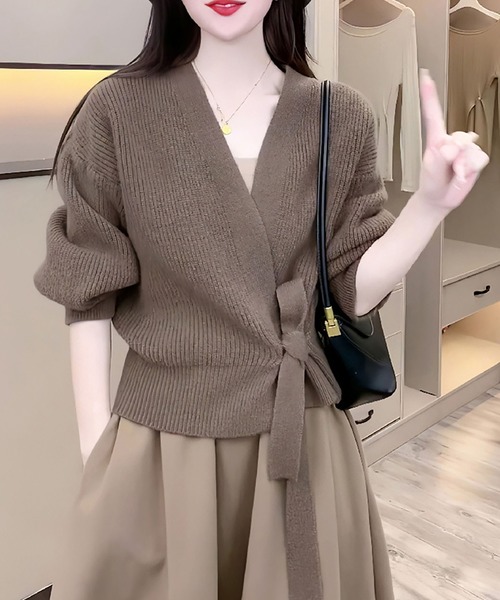 LOPASS(ロパス)の「ノーカラーVネックカーディガン(カーディガン/ボレロ・レディース・Mustard/ブラウン/ブラック/アイボリー/グレー・FREE)」の4枚目の写真