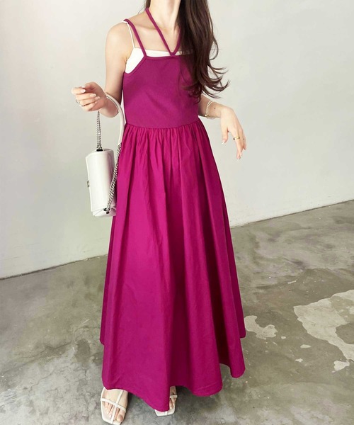 GeeRA（ジーラ）の「異素材キャミワンピース（ワンピース・レディース・モカ/ネイビー/ピンク/ブラック・SMALL/MEDIUM/LARGE/X-LARGE）」の4枚目の写真