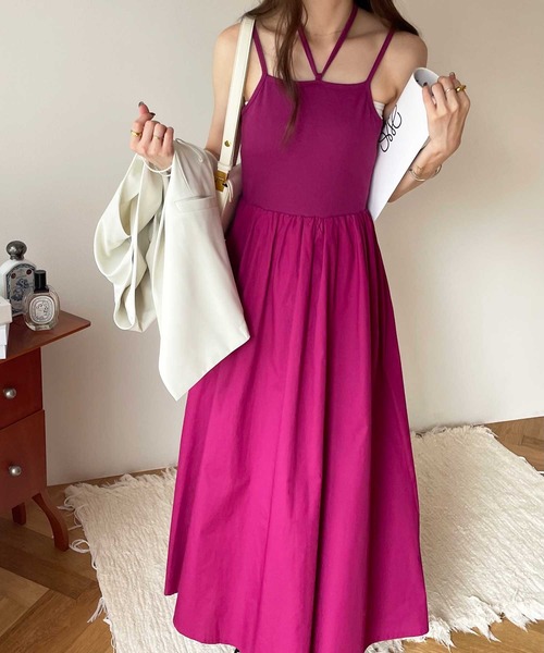 GeeRA（ジーラ）の「異素材キャミワンピース（ワンピース・レディース・モカ/ネイビー/ピンク/ブラック・SMALL/MEDIUM/LARGE/X-LARGE）」の13枚目の写真