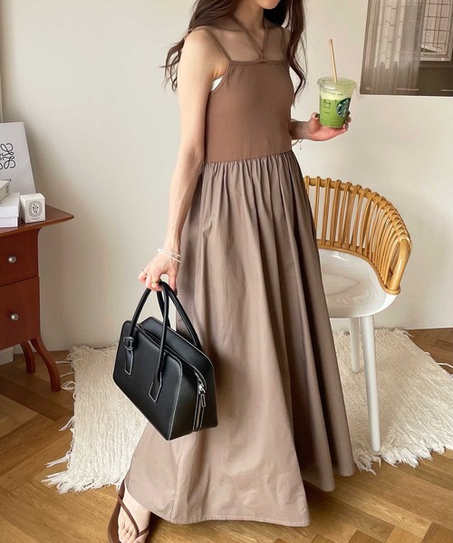 GeeRA（ジーラ）の「異素材キャミワンピース（ワンピース・レディース・モカ/ネイビー/ピンク/ブラック・SMALL/MEDIUM/LARGE/X-LARGE）」の11枚目の写真