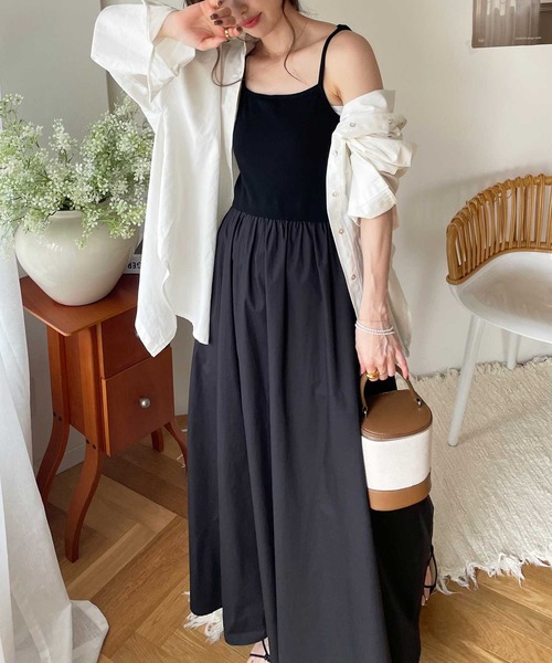 GeeRA（ジーラ）の「異素材キャミワンピース（ワンピース・レディース・モカ/ネイビー/ピンク/ブラック・SMALL/MEDIUM/LARGE/X-LARGE）」の10枚目の写真