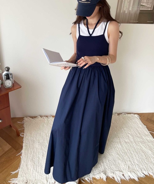 GeeRA（ジーラ）の「異素材キャミワンピース（ワンピース・レディース・モカ/ネイビー/ピンク/ブラック・SMALL/MEDIUM/LARGE/X-LARGE）」の12枚目の写真