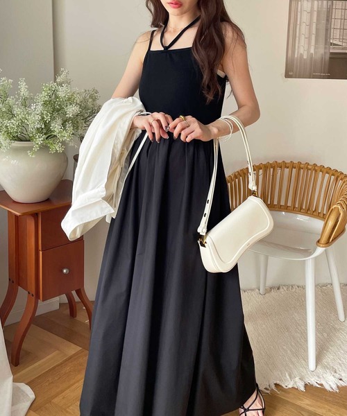 GeeRA（ジーラ）の「異素材キャミワンピース（ワンピース・レディース・モカ/ネイビー/ピンク/ブラック・SMALL/MEDIUM/LARGE/X-LARGE）」の9枚目の写真