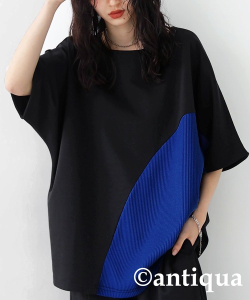 antiqua（アンティカ）の「配色リブ切り替えトップス（Tシャツ/カットソー・レディース・ブラック/杢グレー・FREE）」の6枚目の写真