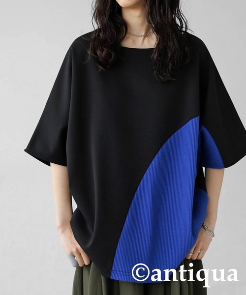 antiqua（アンティカ）の「配色リブ切り替えトップス（Tシャツ/カットソー・レディース・ブラック/杢グレー・FREE）」の3枚目の写真