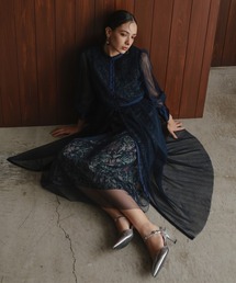 リニューアル［Callarus］チュール使い花柄デザインワンピースドレス