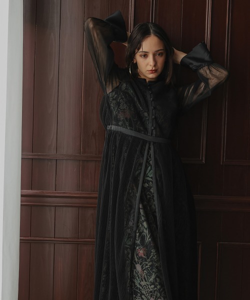 リニューアル［Callarus］チュール使い花柄デザインワンピースドレス