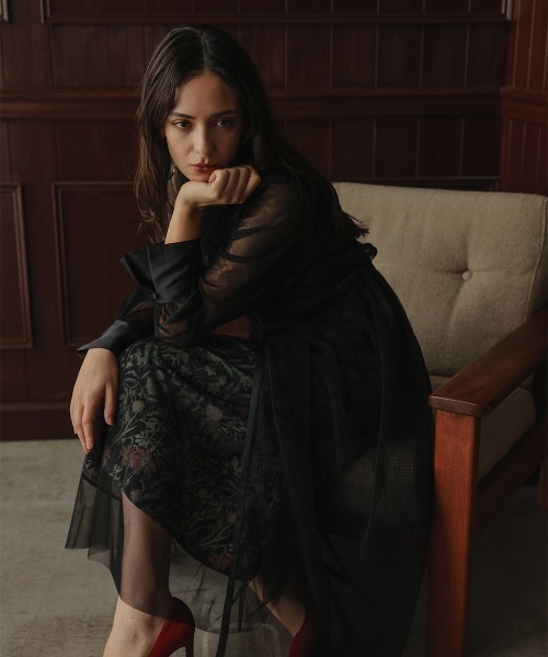 セール】［Callarus］チュール使い花柄デザインワンピースドレス