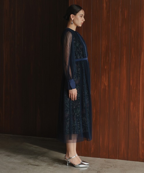 セール】リニューアル［Callarus］チュール使い花柄デザインワンピース