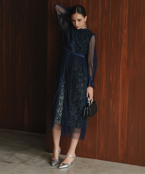 セール】リニューアル［Callarus］チュール使い花柄デザインワンピース