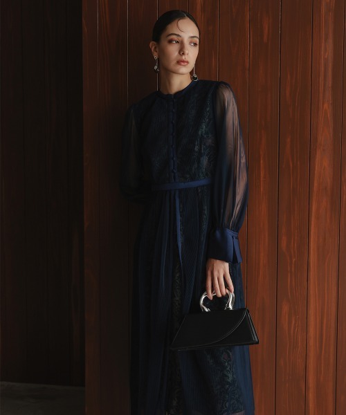 【新品・大きいサイズ 5L】　カラルス　チュール使い花柄デザインワンピースドレス Callarus ドレス 「Callarus」チュール使い花柄デザインワンピース