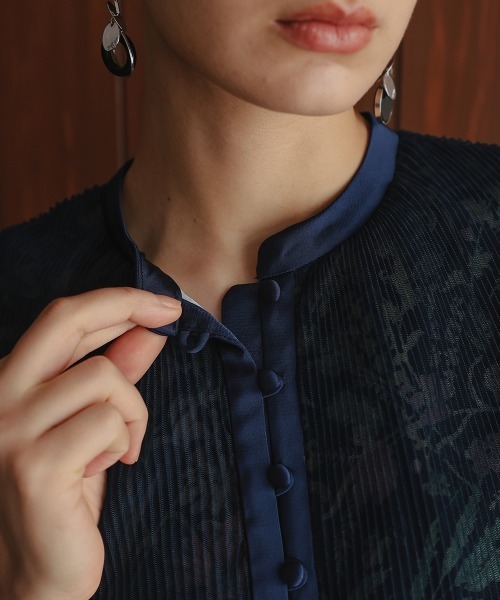 Callarusカラルス　ネイビー　刺繍チュール使いデザインセットアップドレス 結婚式・パーティー・オケージョンドレス】サイド刺しゅうチュール使い