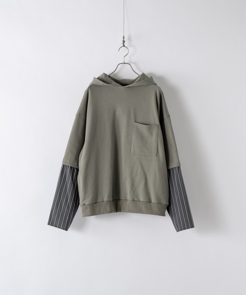 DOOPZ（ドープス）の「レイヤードスリーブフーディー（パーカー・メンズ・グレイッシュベージュ/ブラック・SMALL/MEDIUM/LARGE）」の2枚目の写真