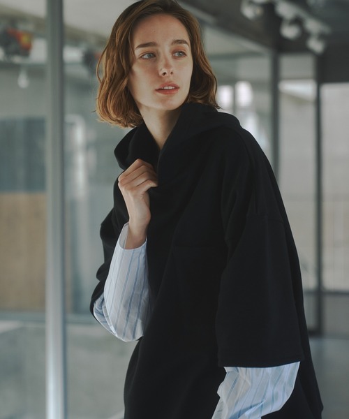 DOOPZ（ドープス）の「レイヤードスリーブフーディー（パーカー・メンズ・グレイッシュベージュ/ブラック・SMALL/MEDIUM/LARGE）」の18枚目の写真