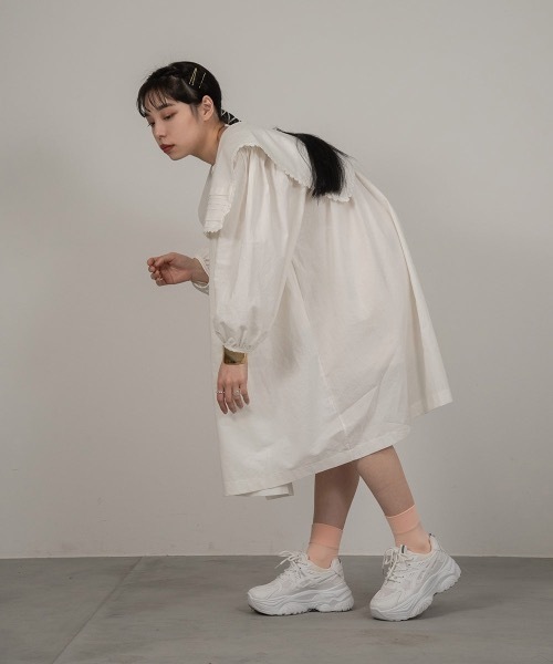 I_am（アイアム）の「big collar midi ops（ワンピース・レディース・ブラック/アイボリー・FREE）」の5枚目の写真