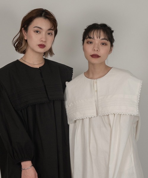 I_am（アイアム）の「big collar midi ops（ワンピース・レディース・ブラック/アイボリー・FREE）」の6枚目の写真