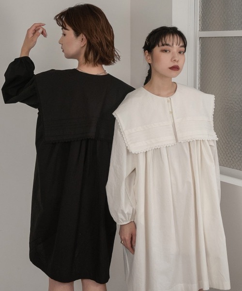 I_am（アイアム）の「big collar midi ops（ワンピース・レディース・ブラック/アイボリー・FREE）」の12枚目の写真