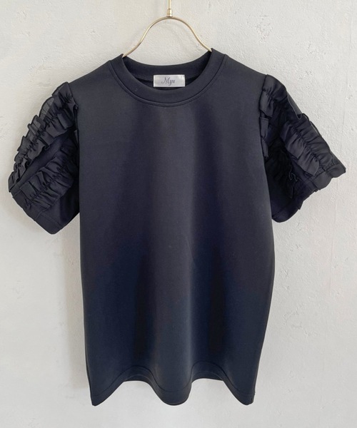 セール】デザインフリルスリーブ半袖Tシャツ ブラウス プルオーバー（T