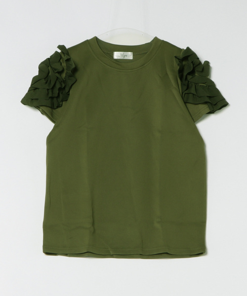 セール】デザインフリルスリーブ半袖Tシャツ ブラウス プル