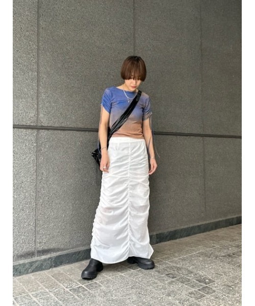 MOUSSY（マウジー）の「GATHER WASHER SKIRT（スカート・レディース・ホワイト/オレンジ/ブルー系その他・2/1）」の18枚目の写真