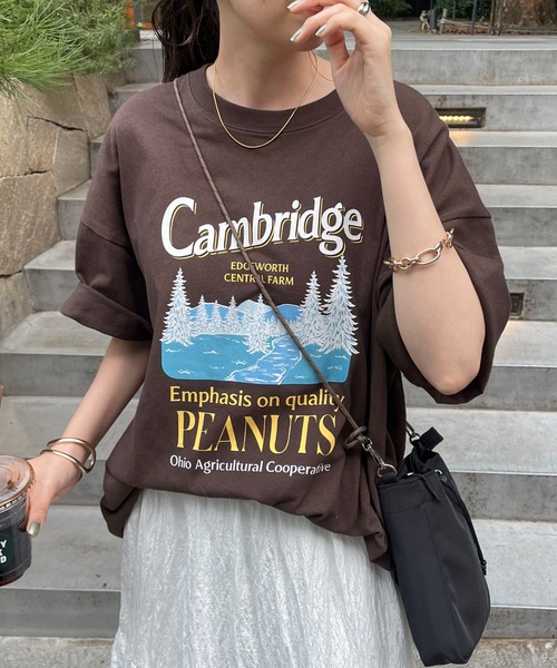 DISCOAT（ディスコート）の「【WEB限定】CamBridgeスーベニアビックTシャツ《ユニセックス》（Tシャツ/カットソー・レディース・ホワイト/ブラウン/ライトベージュ・FREE）」の3枚目の写真