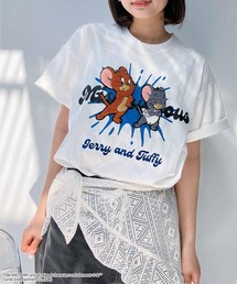 AS KNOW AS plus | ○アクリルキーホルダー付き トムとジェリー 刺繍Ｔシャツ 【TOM and JERRY/トムとジェリー】(Tシャツ/カットソー)
