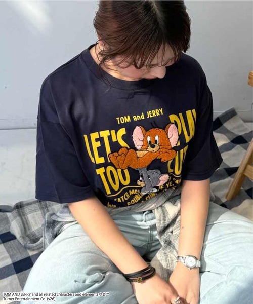 ○トムとジェリー 刺繍Tシャツ 【TOM and JERRY/トムとジェリー