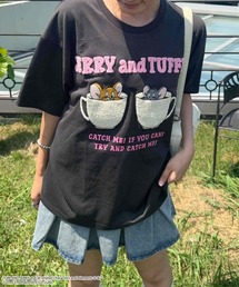 ○トムとジェリー 刺繍Tシャツ 【TOM and JERRY/トムとジェリー】(アクリルキーホルダー付き )