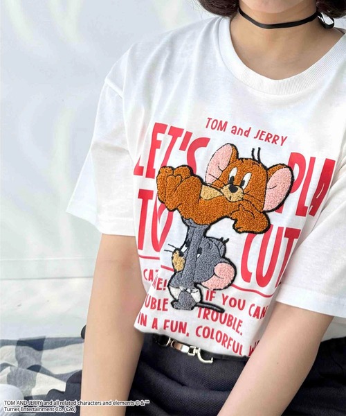 ○アクリルキーホルダー付き トムとジェリー 刺繍Tシャツ 【TOM and